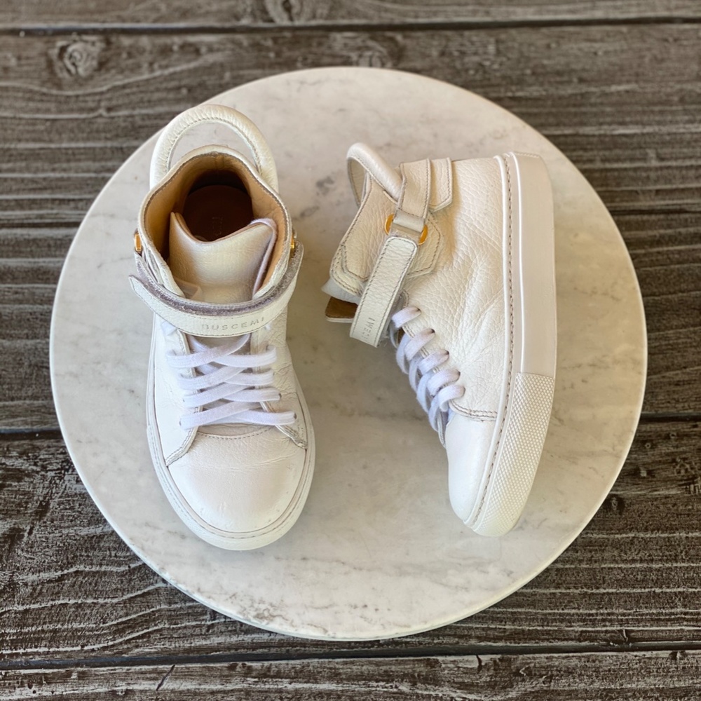 Kids Unisex 100MM WHITE High Top Sneakers Italian - Picture 1 of 7